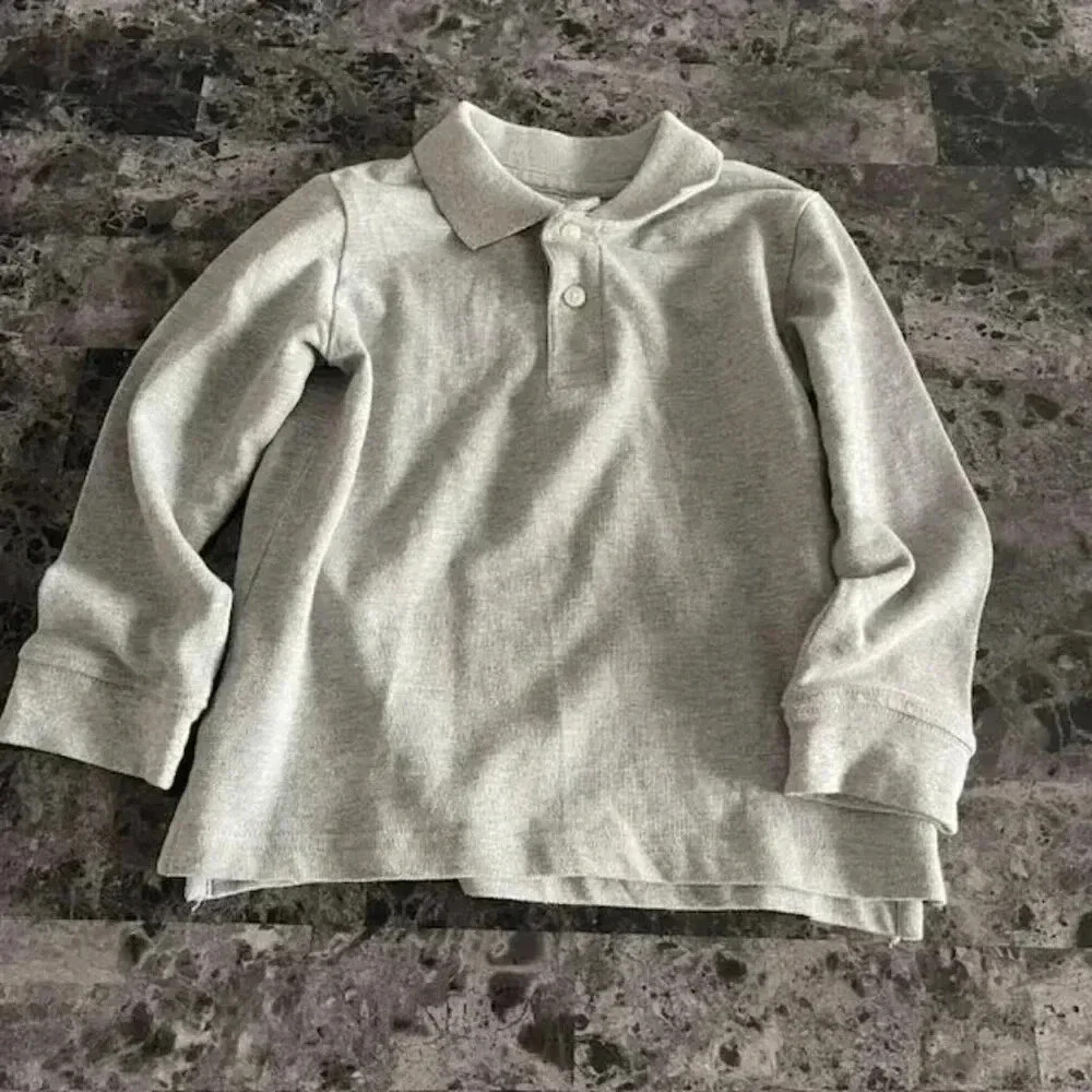 The Children's Place Boys' Long Sleeve Soft Jersey Knit Polo - Gray - Size 5 - Picture 4 of 8